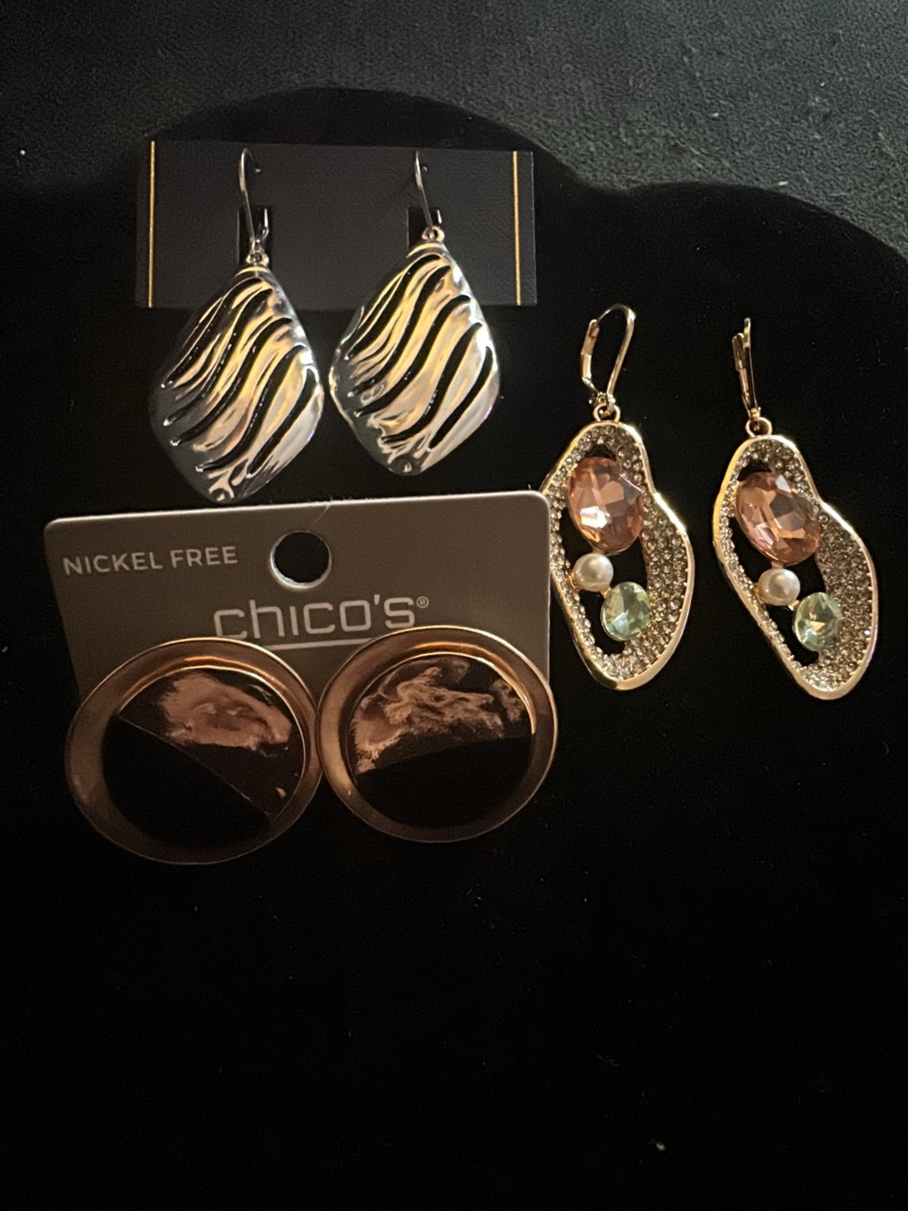 Assortment of  Gold Tone , Silvertone  Earrings - Gold and Pink Accents